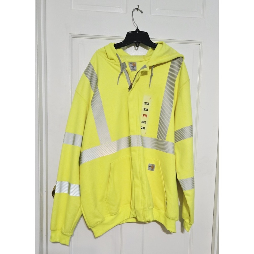 Mens‎ Carhartt NWOT Flame Resistant Hi Vis yellow 2XL full zip reflective hoodie